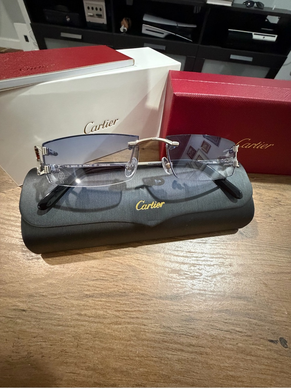 Cartier Men's Rimless Sunglasses with Blue Gradient Lenses